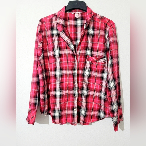 Victorias Secret Sleep Dreamer Shimmer Flannel long sleeve plaid Pajamas size XL - Picture 4 of 11